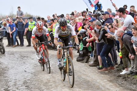 ROUBAIX, FRANCE - APRIL 08: Peter Sagan of Slovakia and Team Bora - Hansgrohe / Silvan Dillier of Switzerland and Team AG2R La Mondiale / during the 116th Paris to Roubaix 2018 a 257km race from Compiegne to Roubaix on April 8, 2018 in Roubaix, France. (Photo Pool bp by Tim de Waele/Getty Images)