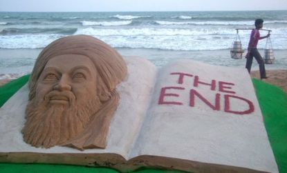 A sand sculpture of Osama bin Laden on the beach in Puri, India: The body of the al Qaeda leader was buried at sea to avoid a terrorist shrine on land. 