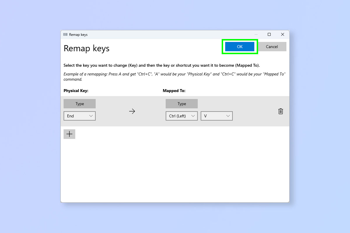 Снимок экрана, показывающий, как переназначить клавиши в Windows 11.