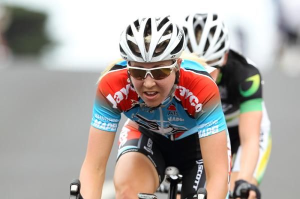 Salzberger (Jayco-AIS) leads Cromwell (GreenEDGE) with two laps to go