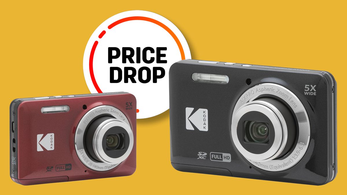 Kodak Pixpro FZ55 cameras against a yellow background, with the text &quot;Great price&quot;