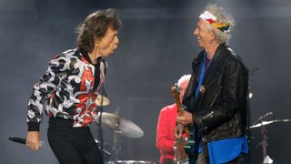 Mick Jagger and Keith Richards of The Rolling Stones perform live on stage during the 'No Filter' tour at The London Stadium on May 25, 2018 in London, England