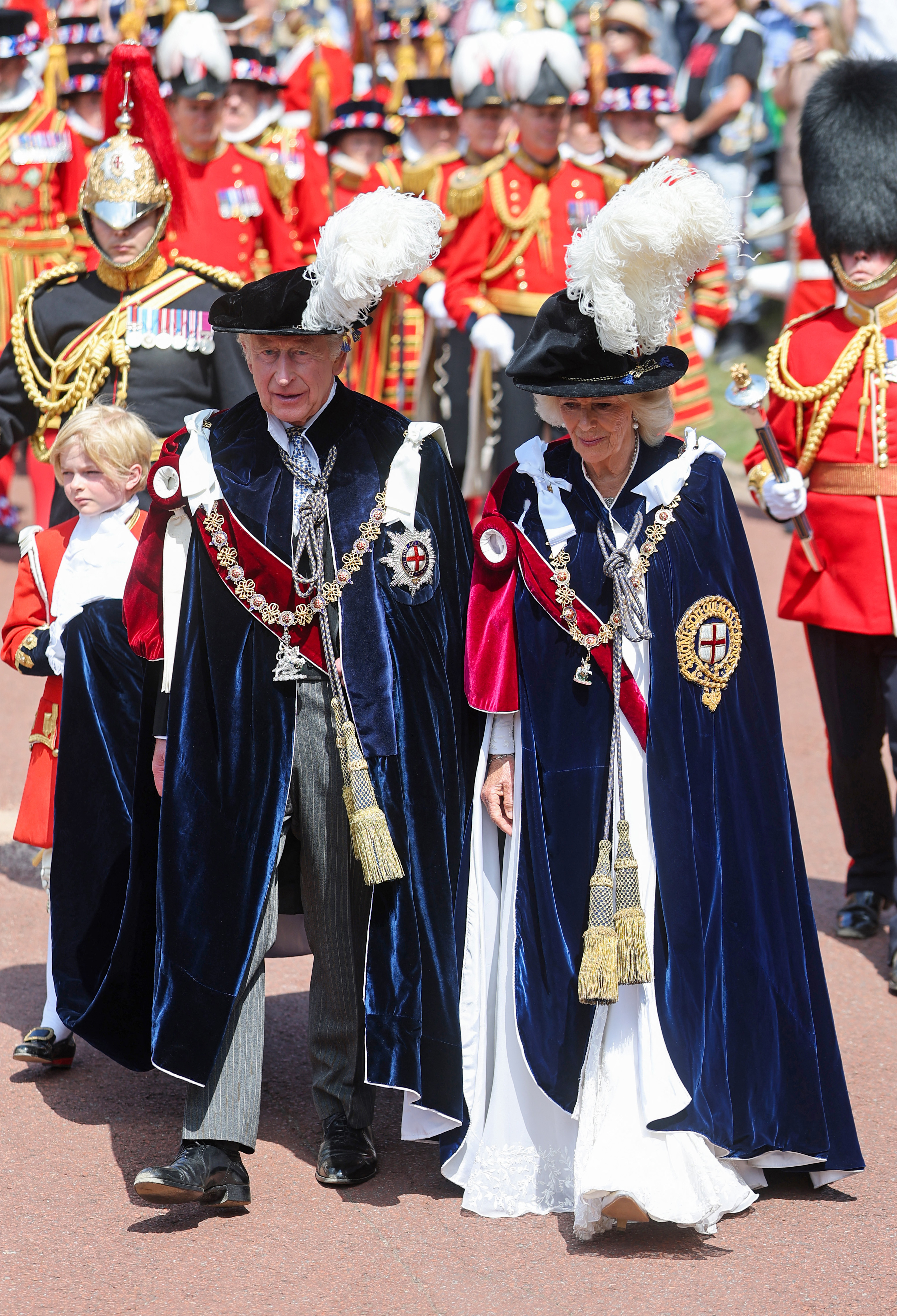 King Charles and Queen Camilla attend the Order of the Garter wearing ceremonial robes