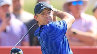 Rory McIlroy takes a tee shot at the Abu Dhabi HSBC Championship