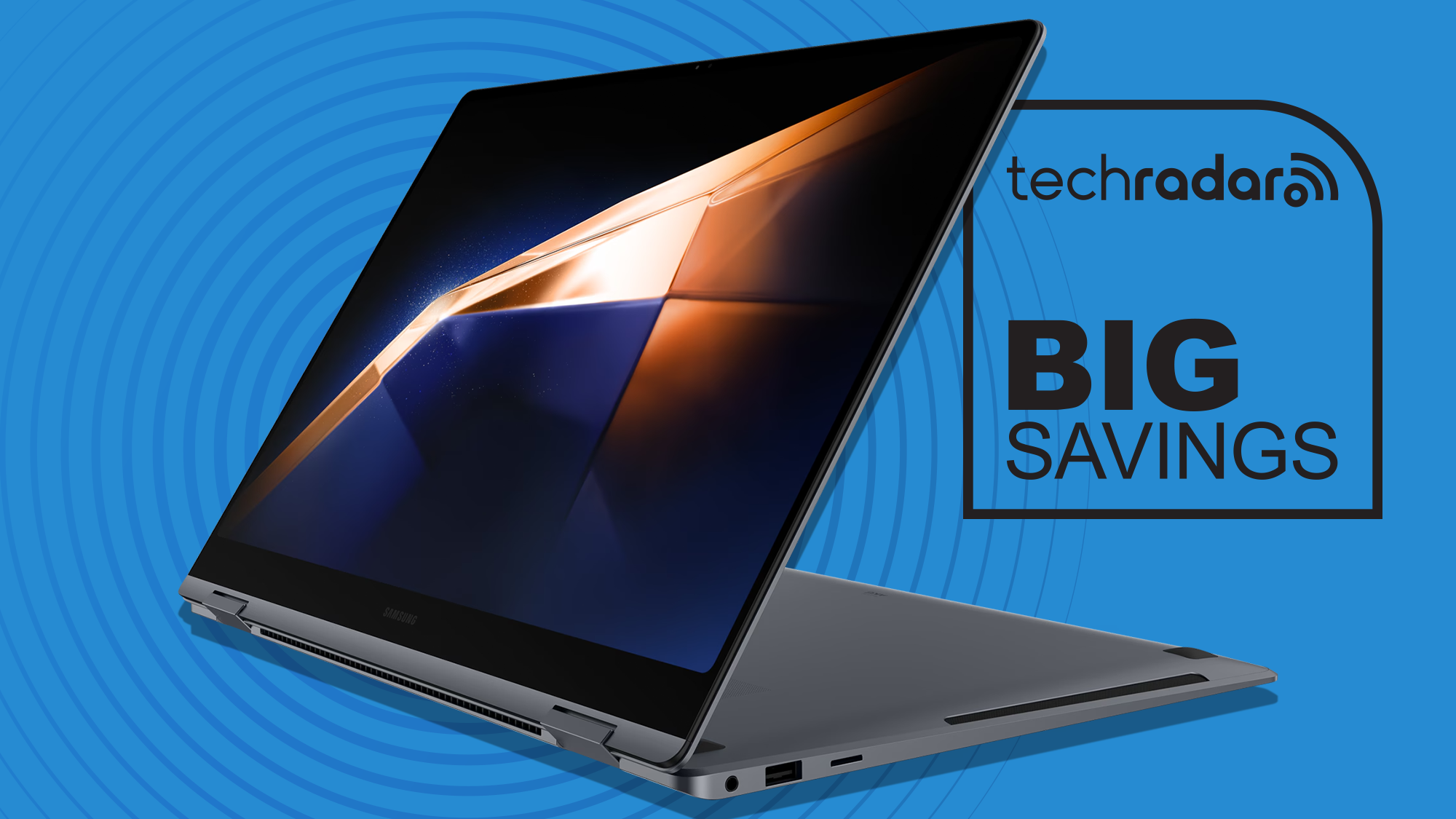 Samsung GalaxyBook4 360 laptop with 'Big Savings' text