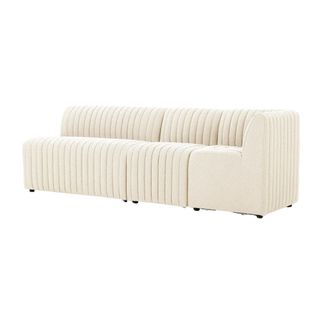An oatmeal colored banquette bench