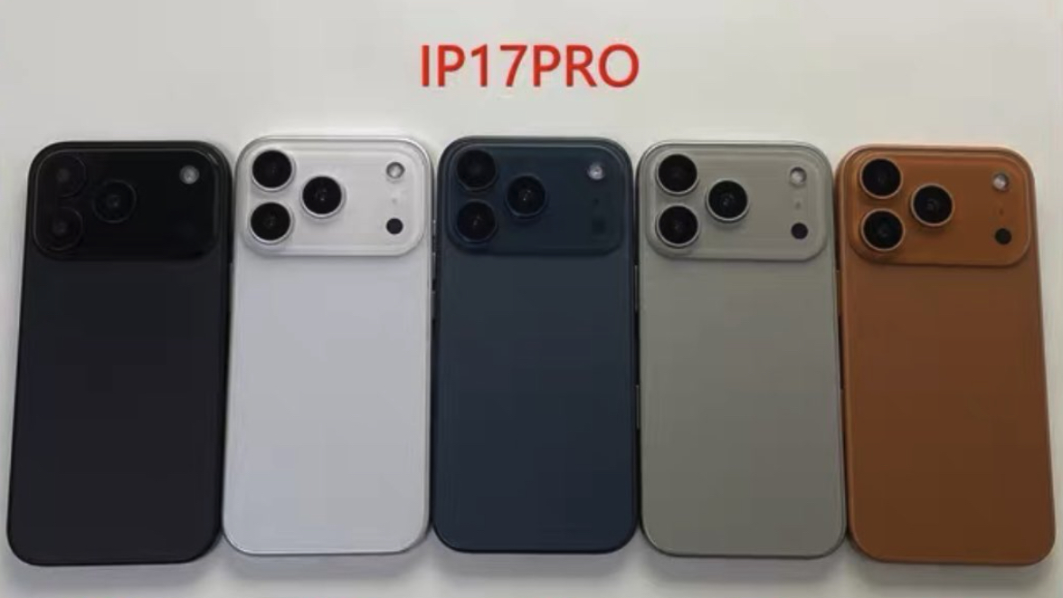 A leaked image of iPhone 17 Pro dummy units in five shades