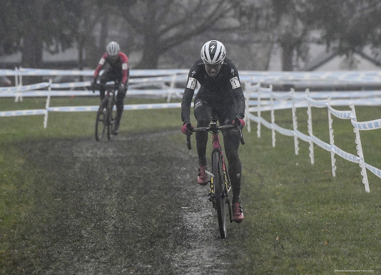 Maghalie Rochette (Specialized/Feedback Sports) started to open a gap on lap 3.. and the rain got heavier
