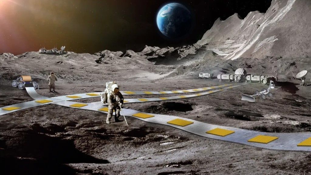 An artist&#039;s concept of the lunar rail network.