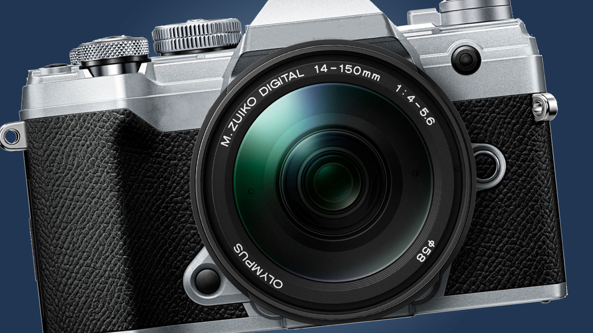 Olympus E-M5 Mark III camera against a blue background