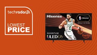 Hisense 50 inch U6H TV on an orange background