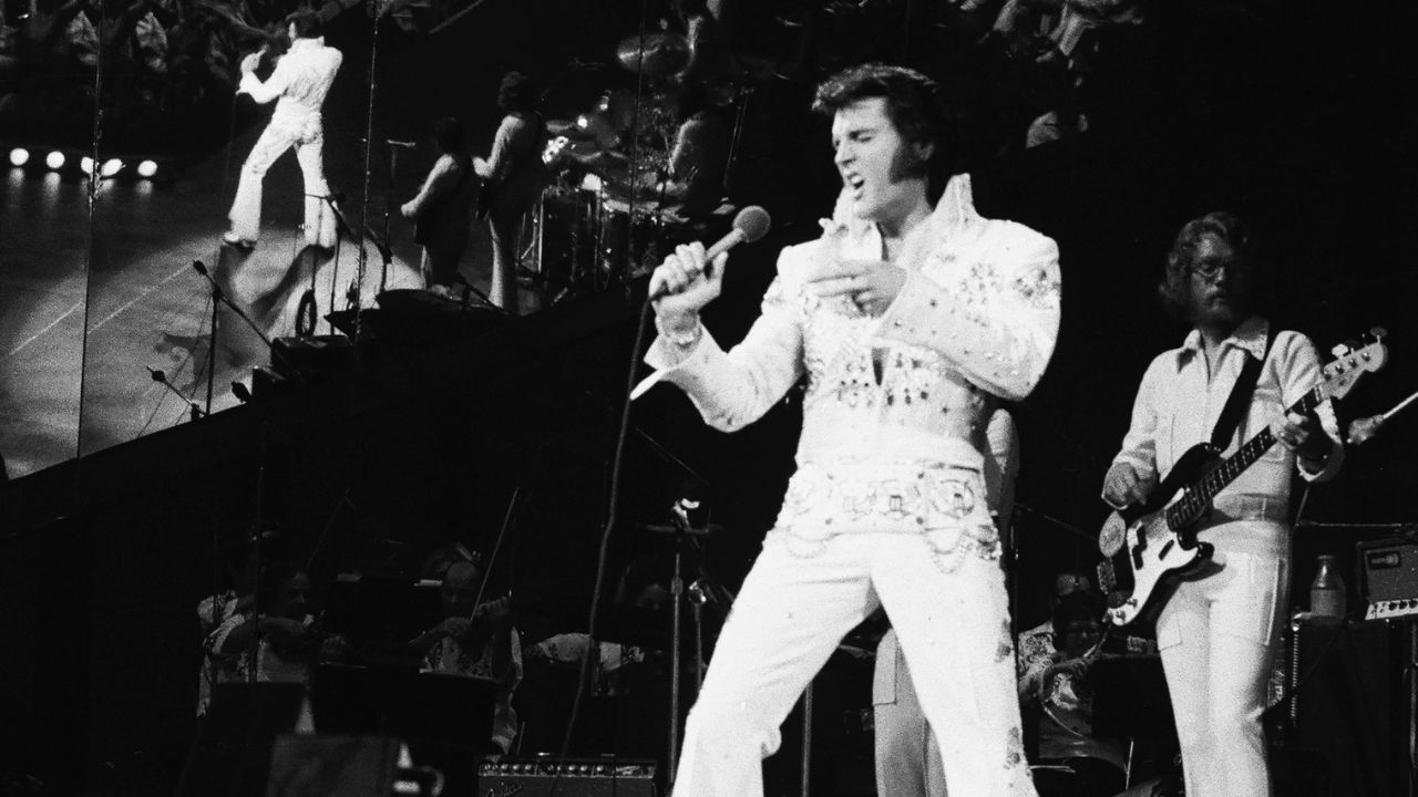 Elvis Presley during a live performance at Honolulu International Center in Honolulu, Hawaii on January 14, 1973 for his NBC special