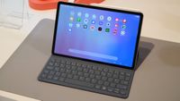 The Samsung Galaxy Tab S11 with the Book Cover Keyboard attached.
