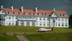 Donald Trump's helicopter in front of the Turnberry hotel