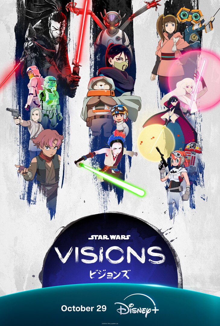 A poster for Star Wars: Visions volume 3 showing different Jedi with their lightsabers.