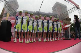 Liquigas-Cannondale are presented at the start of stage 15