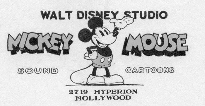 Early version of Disney logo featuring Mickey Mouse under the name 'Walt Disney Studio'