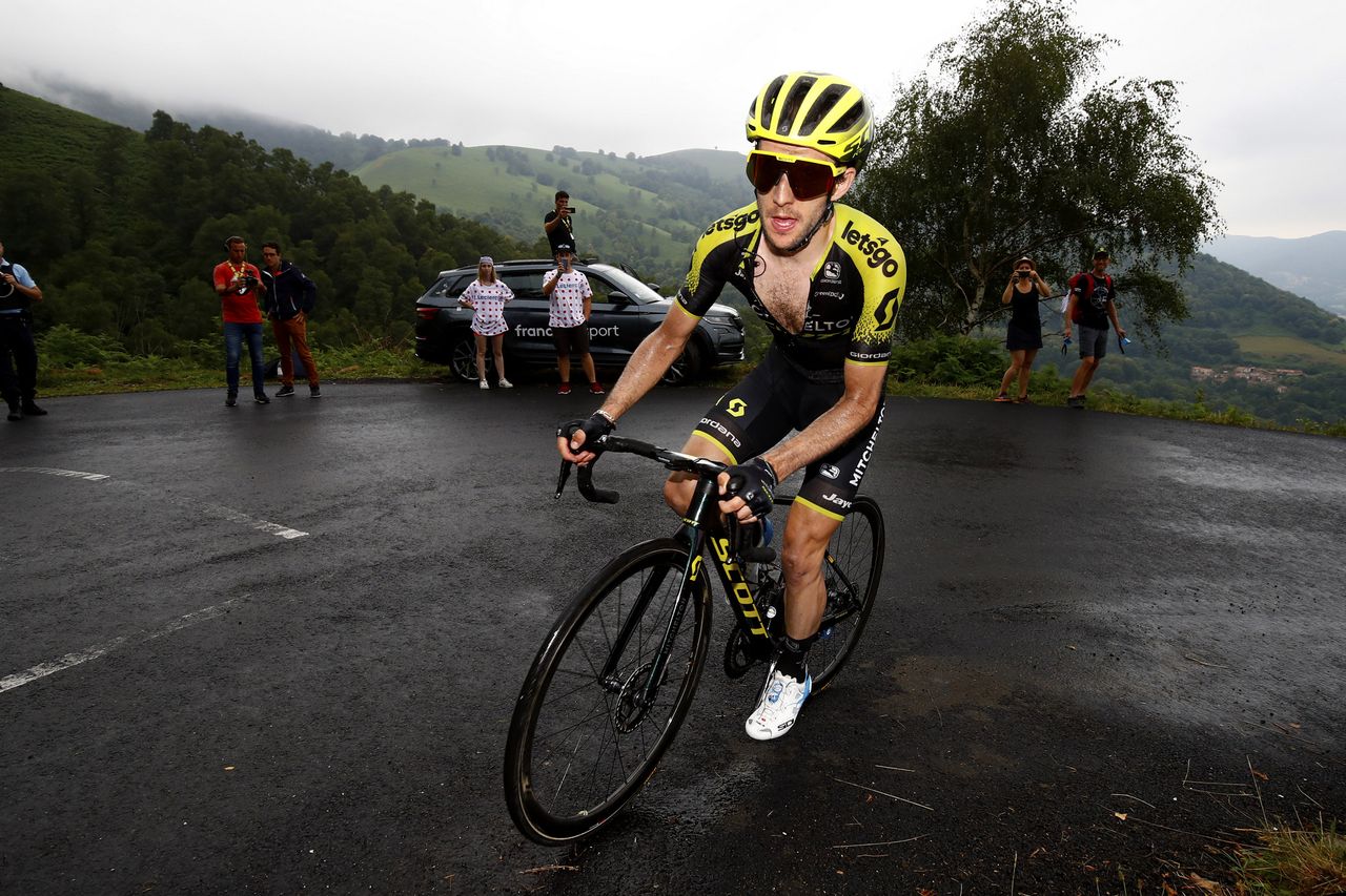 Simon Yates works his way up the climb to the finish