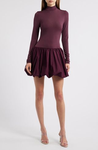 Puffball Long Sleeve Bubble Hem Minidress