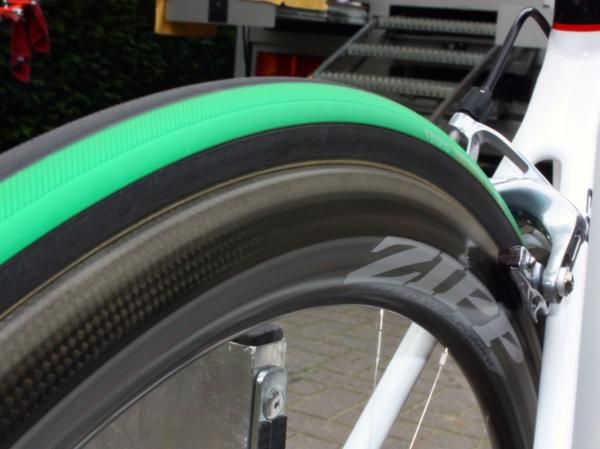 Zipp's latest 303 carbon tubulars are said to be more aerodynamic than its predecessor but more importantly for Paris-Roubaix, substantially stronger and more resistant to impact, too.