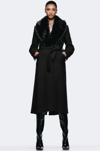 Faux Fur Wool Blend Lapel Collar Coat