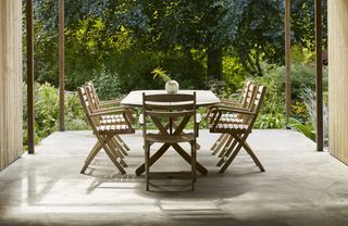 A wooden dining table and chairs
