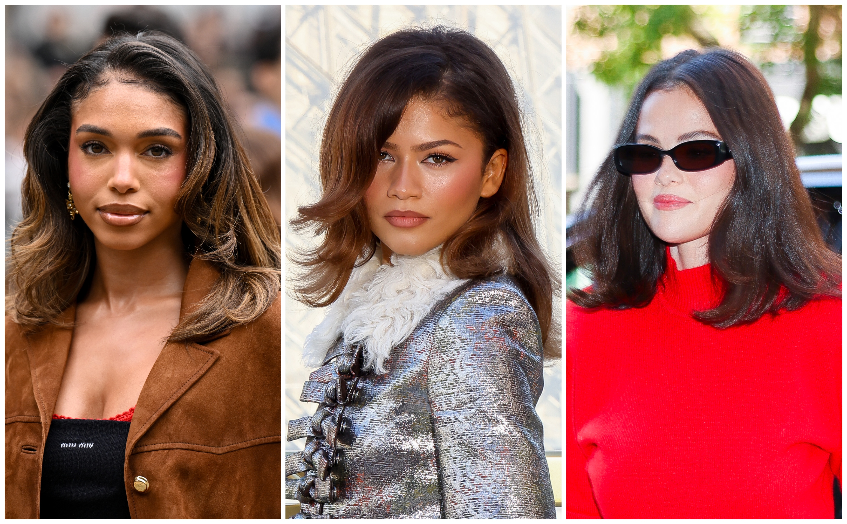 collage of Lori Harvey, Zendaya, and Selena Gomez