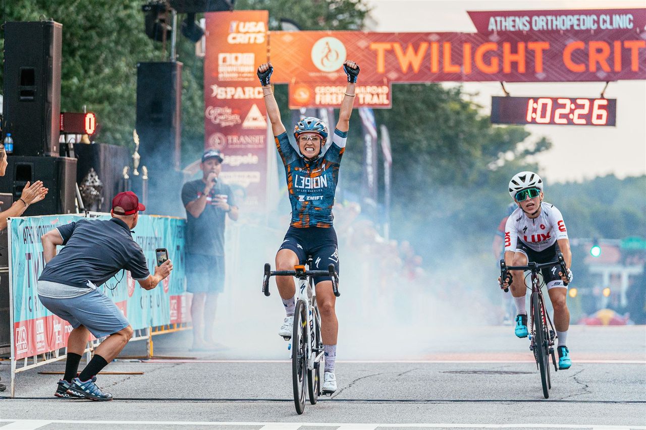 Skylar Schneider (L39ION of Los Angeles) wins the Athens Twilight Criterium