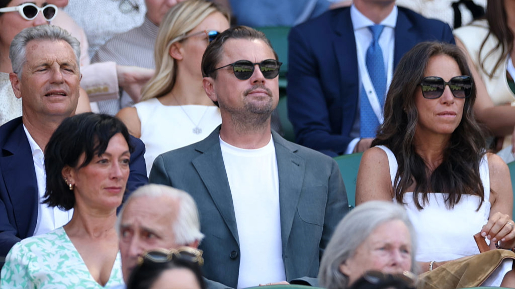 Leonardo Di Caprio watches the Carlos Alcaraz vs Taylor Fritz semifinal form Center Court's Royal Box at Wimbledon 2025