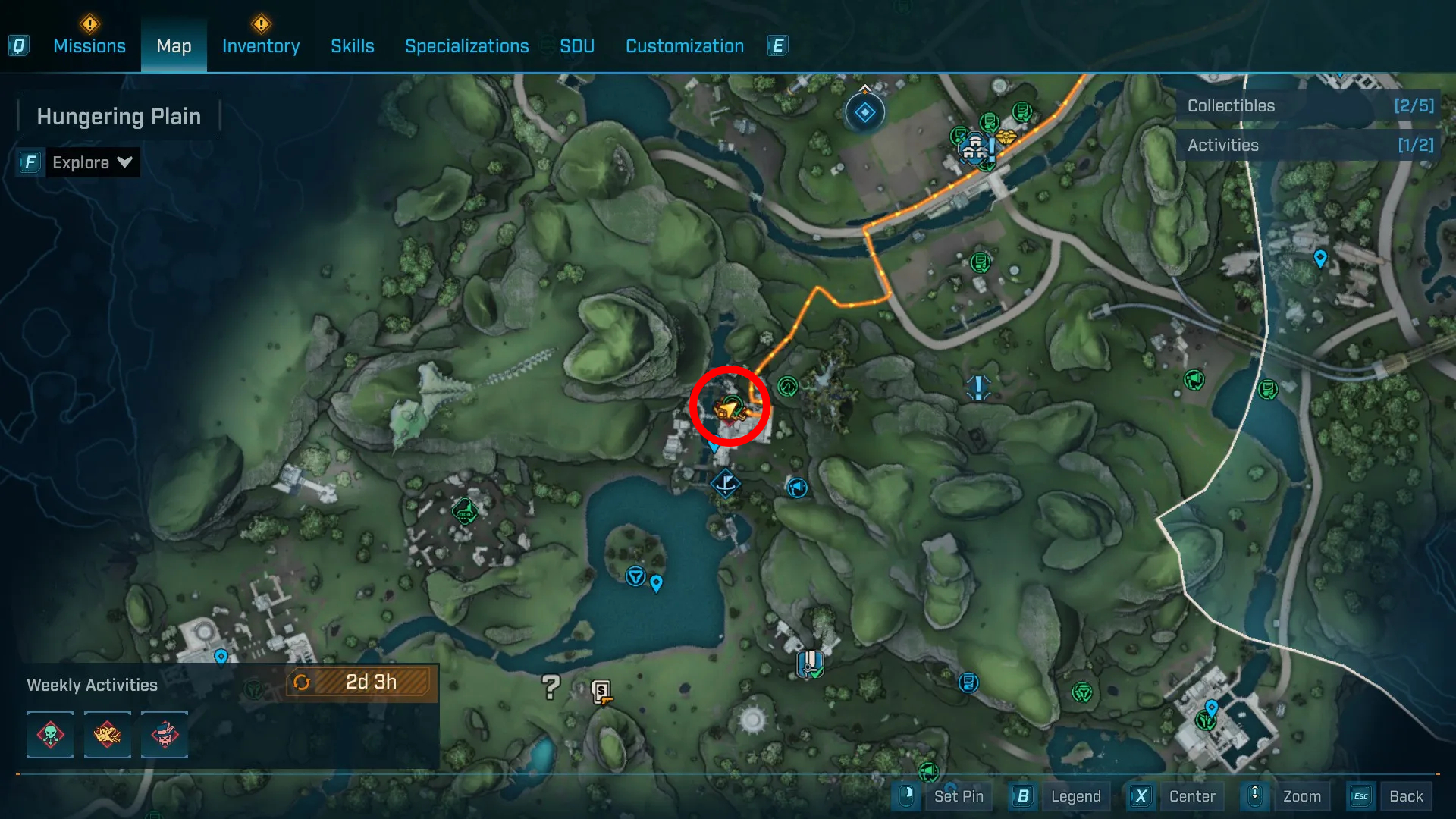 Borderlands 4 Maurice's Black Market location: A map with a red circle highlighting the area of Plungeford, where you'll find the Black Market machine this week.