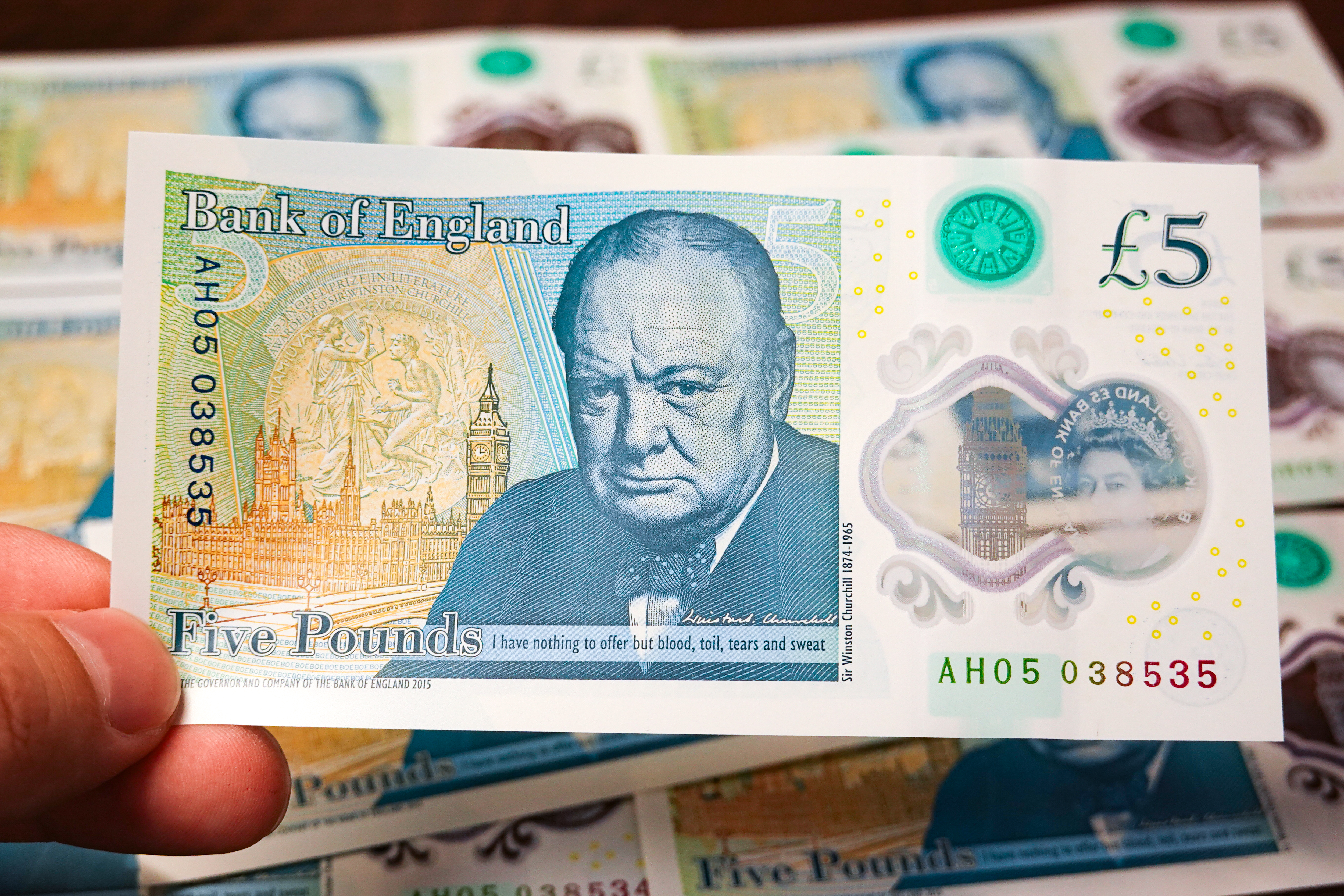 &pound;5 banknote of Winston Churchill