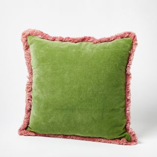 Pink and green ruffled cushion