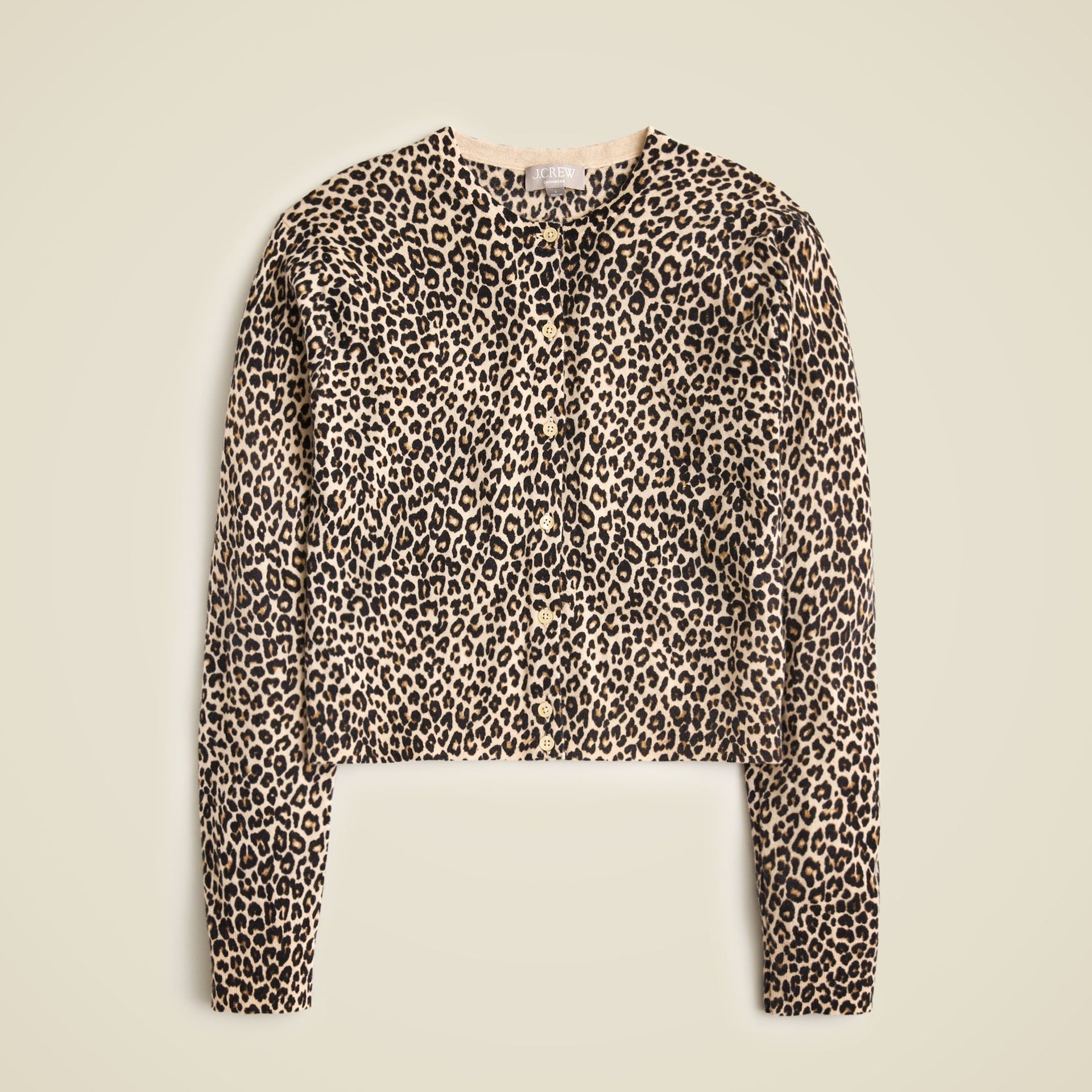Featherweight Cashmere Shrunken Cardigan in Leopard Print