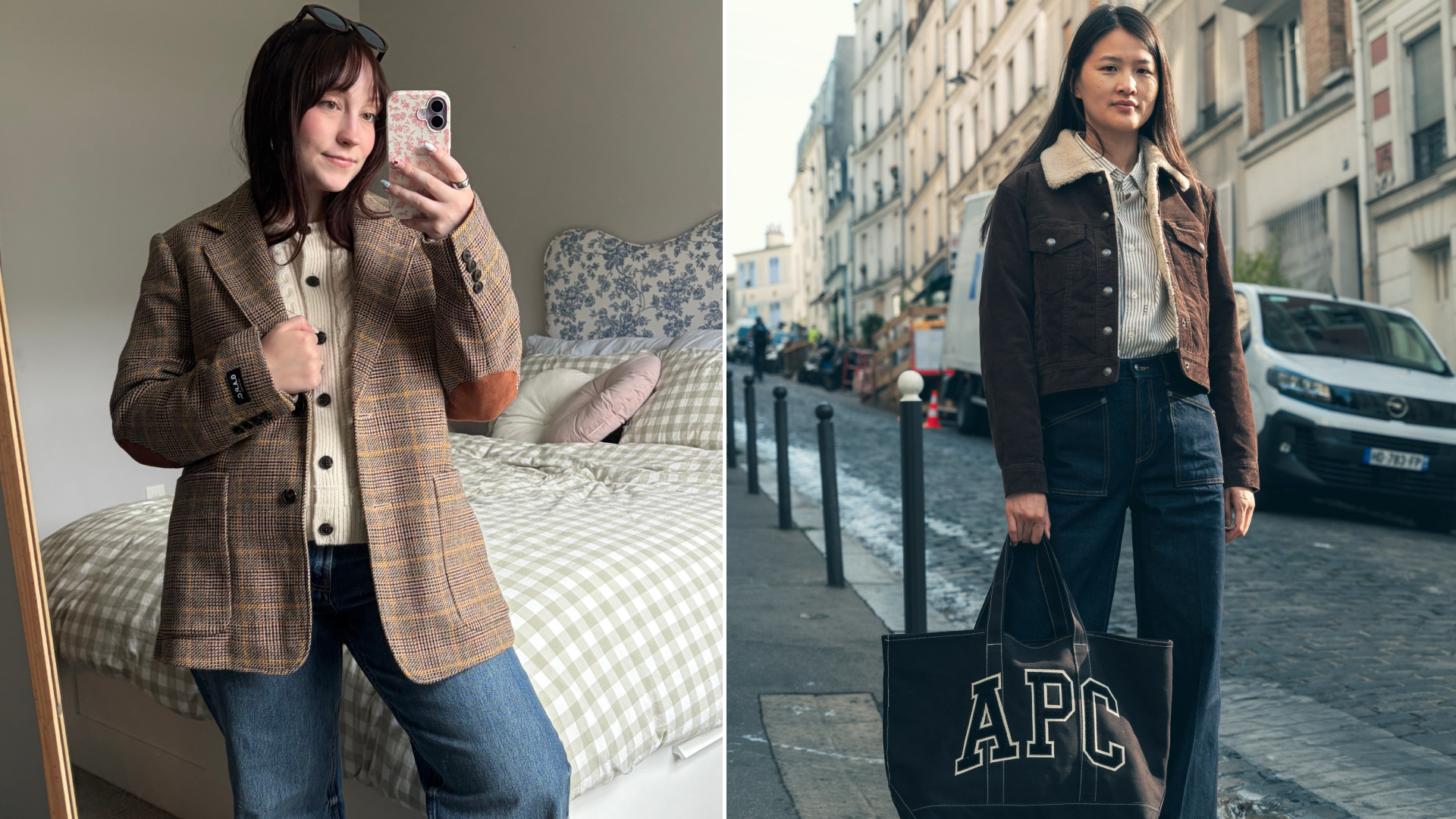 Meguire Hennes wearing the Gap x A.P.C fashion collaboration for fall