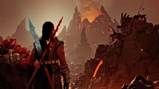 A character in Avowed with spears