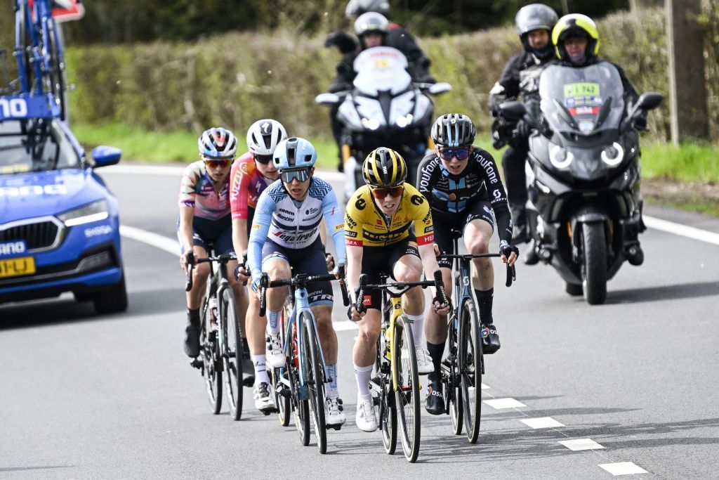 Team JumboVismas British rider Anna Henderson C competes during the women elite race of the LiegeBastogneLiege one day cycling event 1421km from Liege over Bastogne to Liege on April 23 2023 Photo by Tom Goyvaerts Belga AFP Belgium OUT Photo by TOM GOYVAERTSBelgaAFP via Getty Images