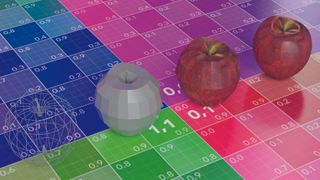 A 3D render of apples