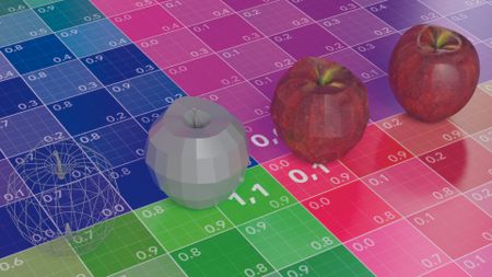 A 3D render of apples