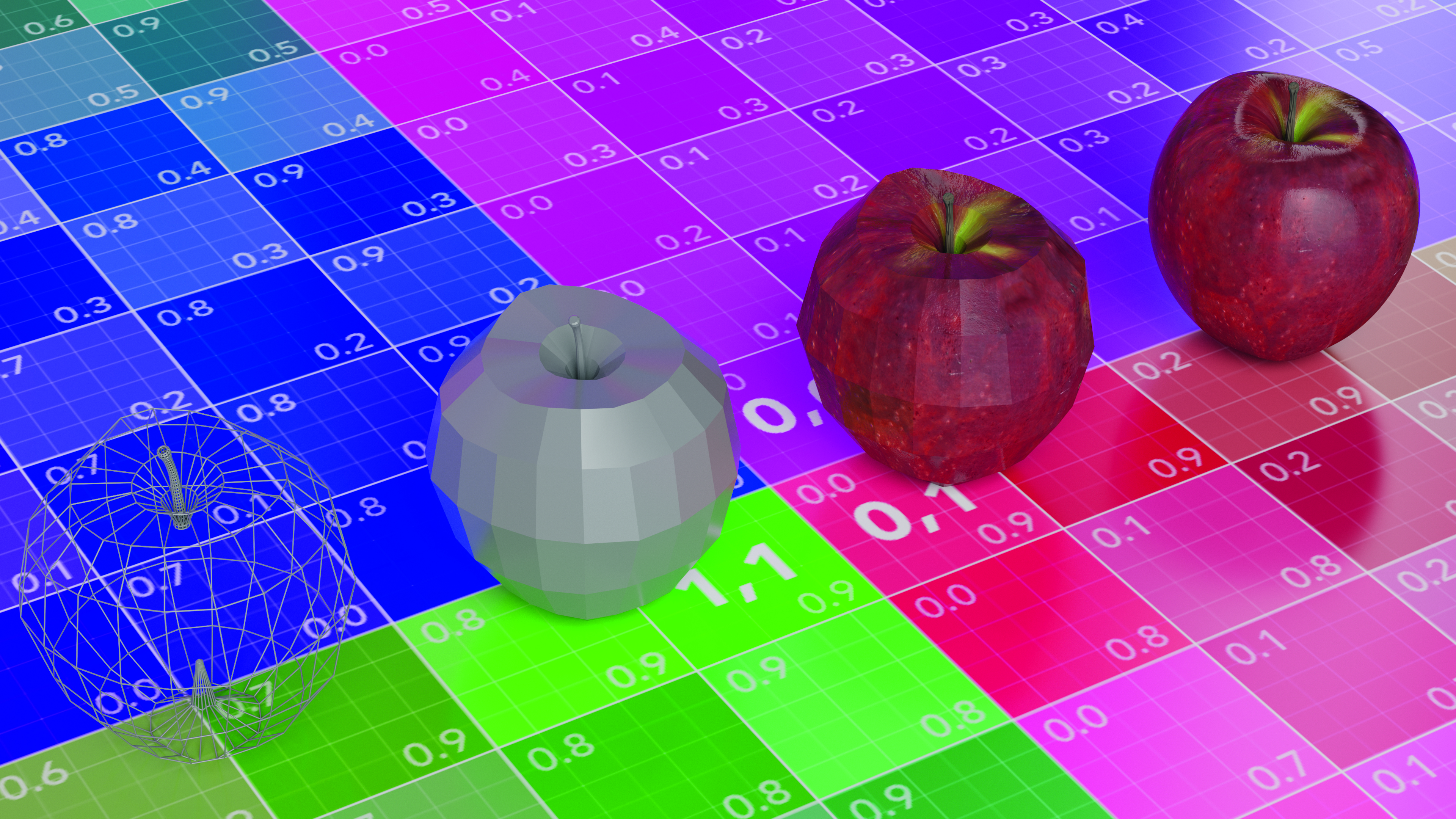 A 3D render of apples