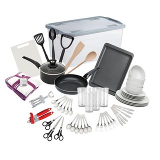 white container box with kitchen equipment