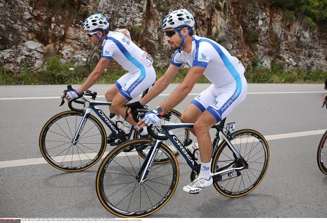 Team Novo Nordisk's David Lozano and Javier Mejias