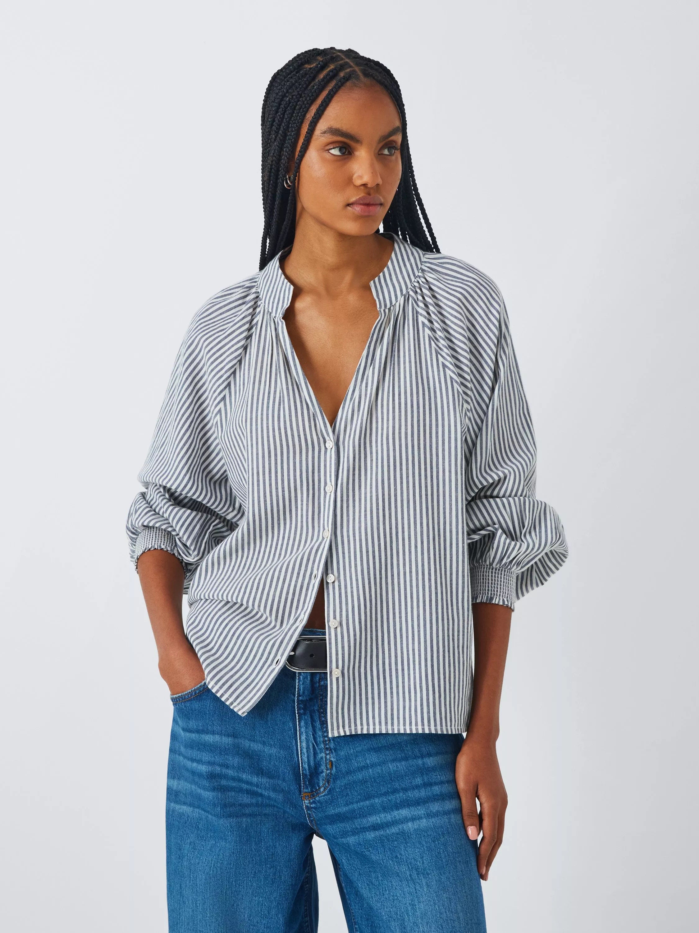 And/or Harmony Stripe Shirt, Grey Stripe