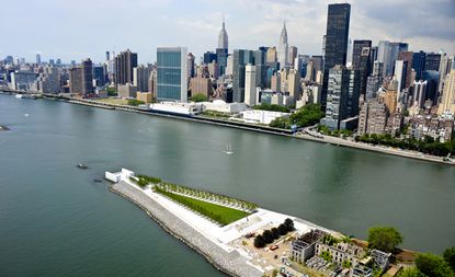 An aerial view of the Franklin D Roosevelt Four Freedoms Park in New York