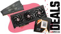System memory, a graphics card, and a Ryzen CPU on an abstract pink background