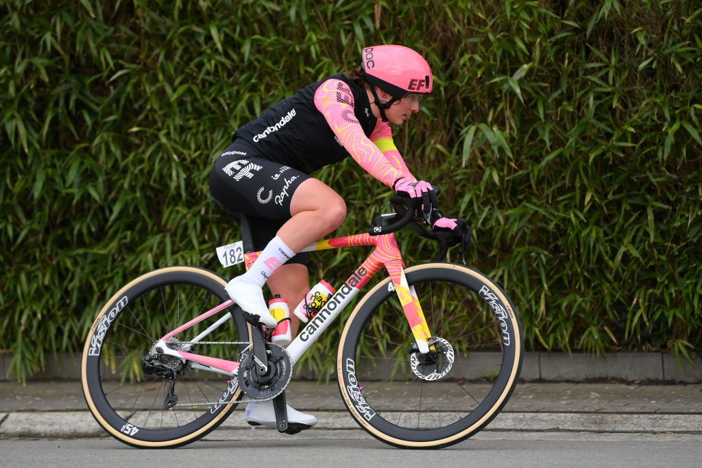 NINOVE BELGIUM FEBRUARY 24 Letizia Borghesi of Italy and Team EF EducationCannondale competes during the 16th Omloop Het Nieuwsblad 2024 Womens Elite a 1271km one day race from Ghent to Ninove UCIWWT on February 24 2024 in Ninove Belgium Photo by Alex BroadwayGetty Images