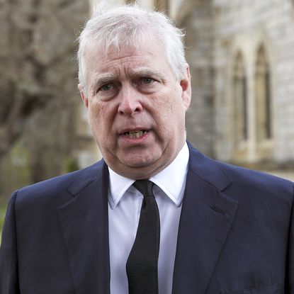 WINDSOR, ENGLAND - APRIL 11: Prince Andrew, Duke of York, attends the Sunday Service at the Royal Chapel of All Saints, Windsor, following the announcement on Friday April 9th of the death of Prince Philip, Duke of Edinburgh, at the age of 99, on April 11, 2021 in Windsor, England. (Photo by Steve Parsons - WPA Pool/Getty Images)