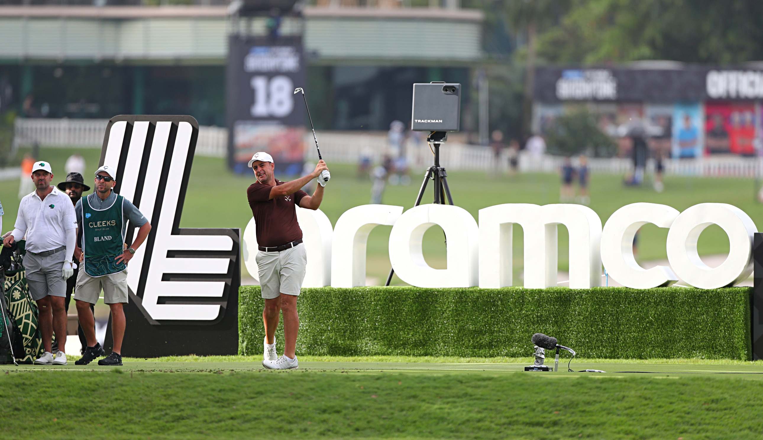 Richard Bland tees off at 17th hole during day two of LIV Golf Singapore at Sentosa Golf Club