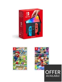 Nintendo Switch OLED Neon console with Mario Party Superstars and Mario Kart 8 Deluxe: was £389.97, now £379.97 (save £10)