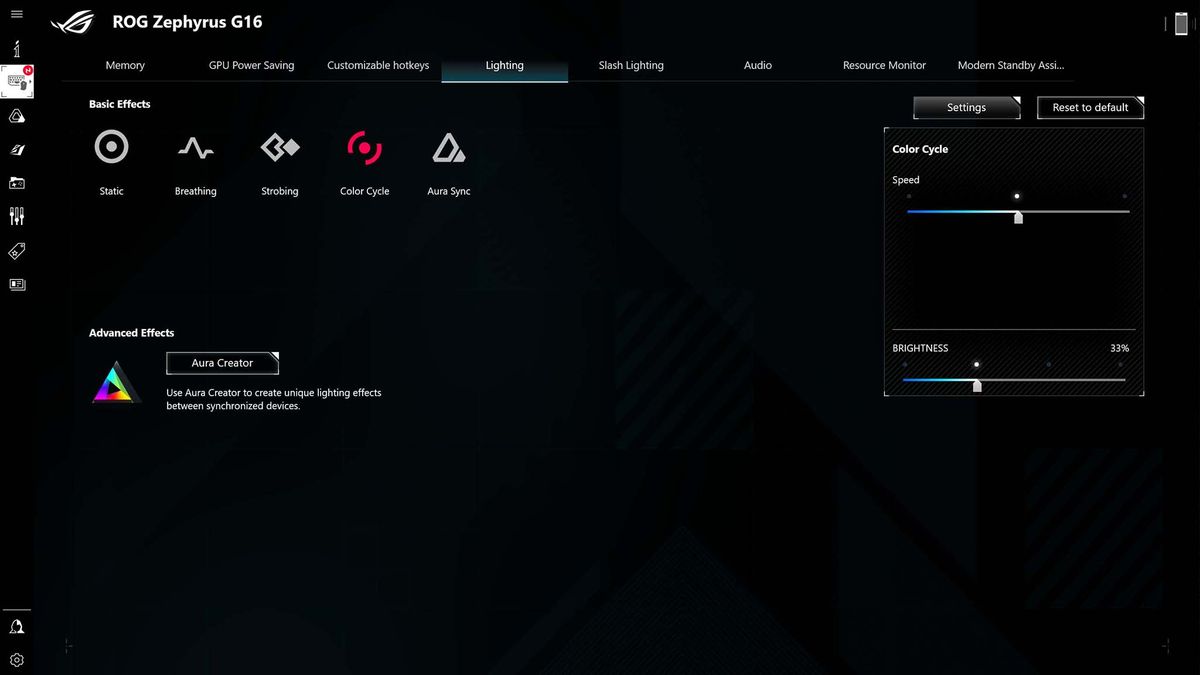 ASUS ROG Zephyrus G16 (2024) GA605 Armoury Crate RGB Lighting.