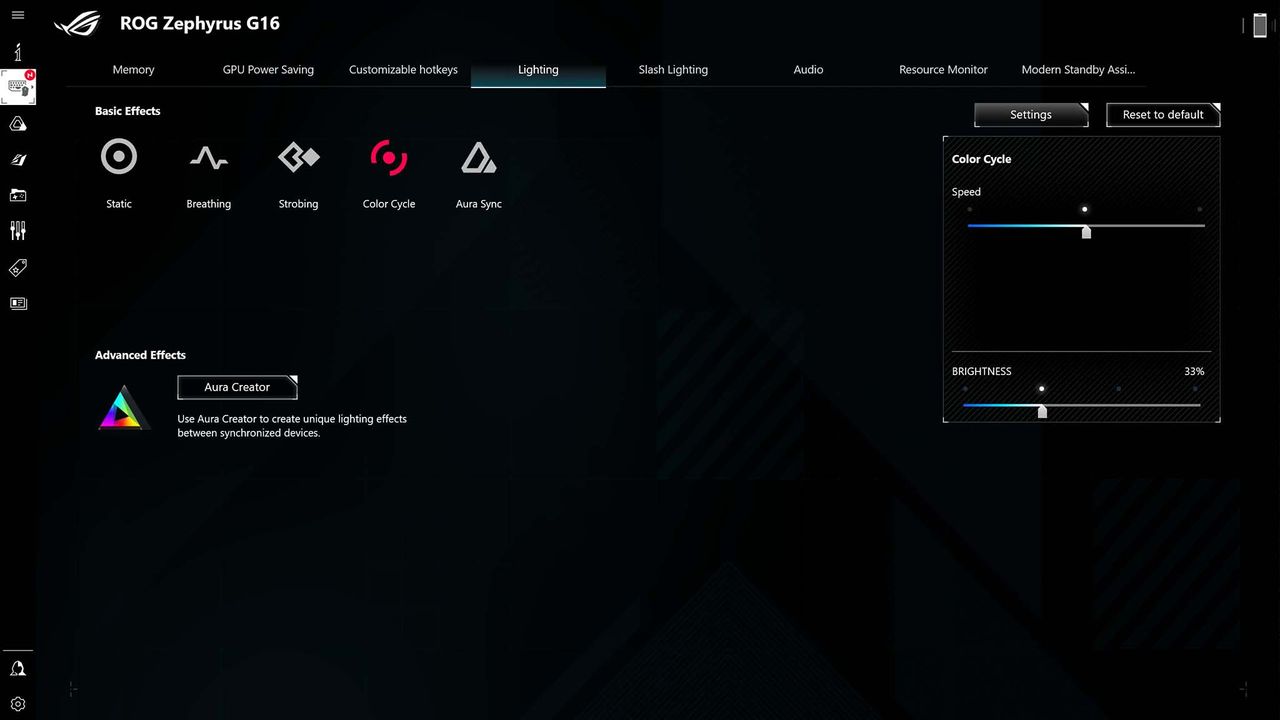 ASUS ROG Zephyrus G16 (2024) GA605 Armoury Crate RGB Lighting.
